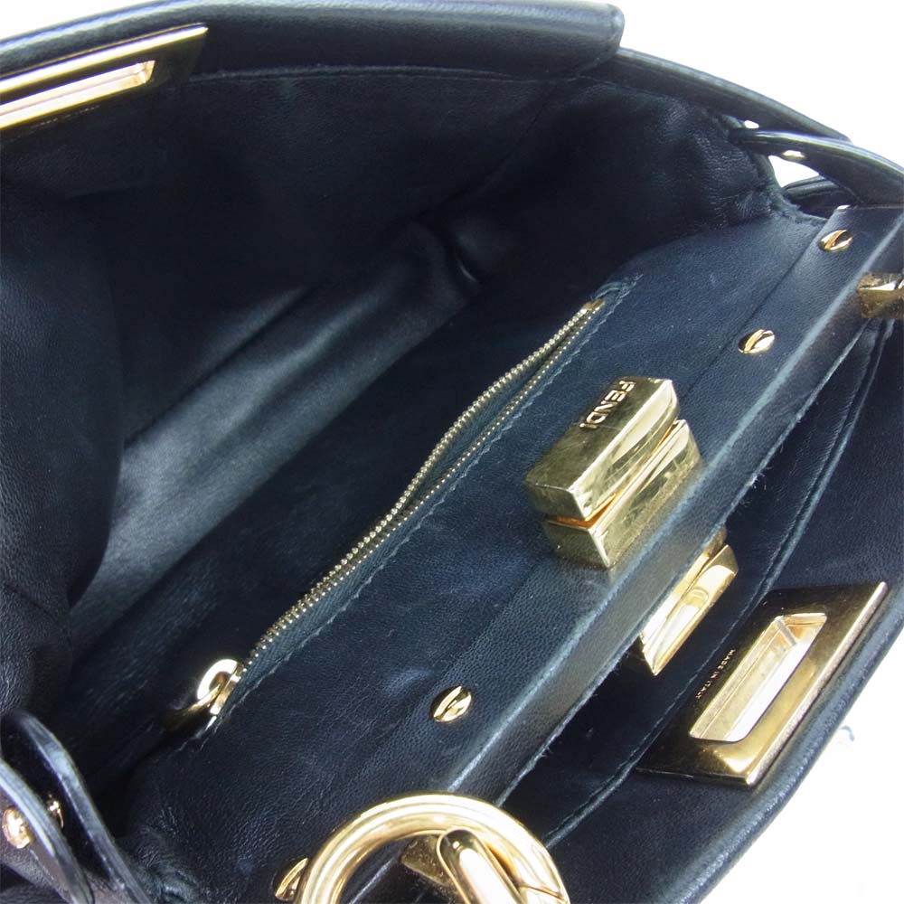 FENDI フェンディ 8BN244 K4P 179 8007 PEEKABOO MINI ピーカブー ミニ ゴールド金具 レザー 2WAY ショルダー ハンド バッグ ブラック系【中古】