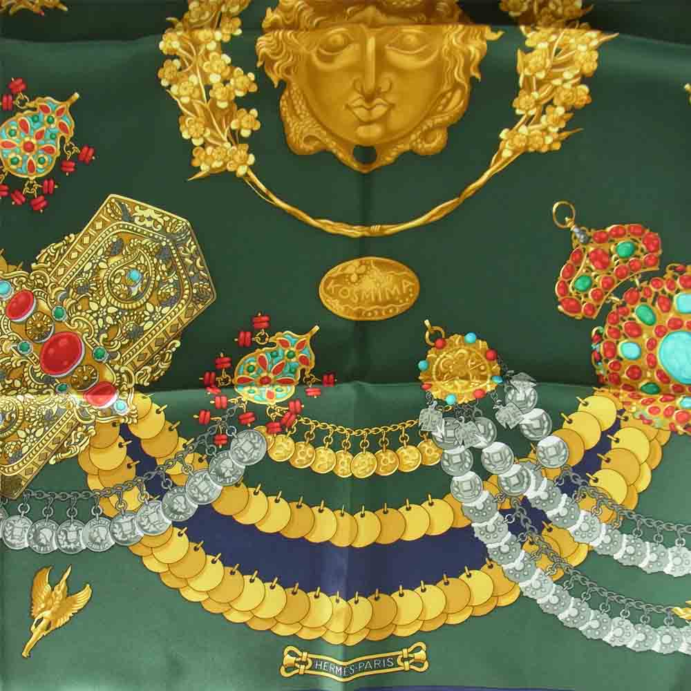 HERMES エルメス カレ90 KOSMIMA スカーフ グリーン系【中古】