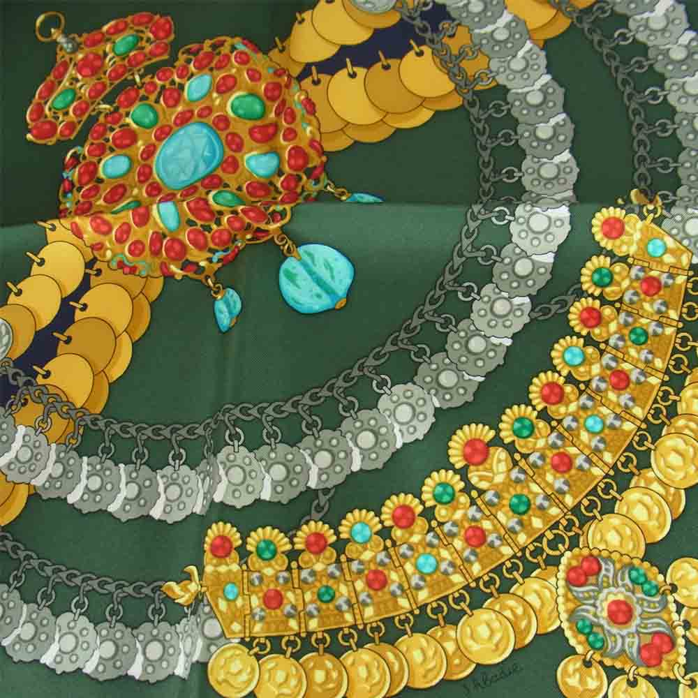 HERMES エルメス カレ90 KOSMIMA スカーフ グリーン系【中古】