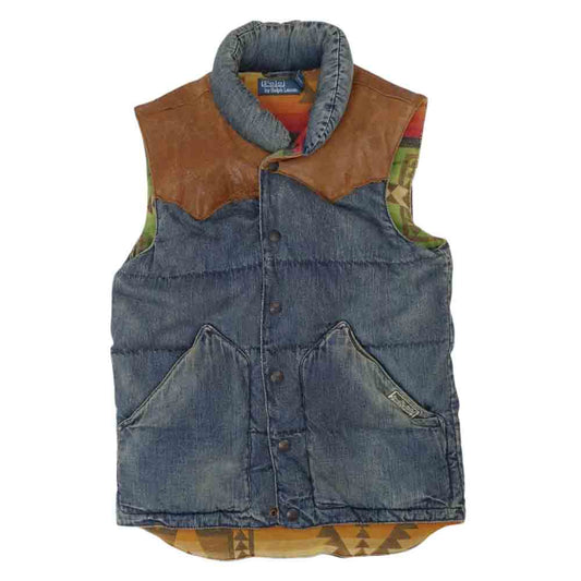POLO RALPH LAUREN ポロ・ラルフローレン 国内正規品 レザー ヨーク 切替 デニム 中綿 ベスト マルチカラー系 XS【中古】