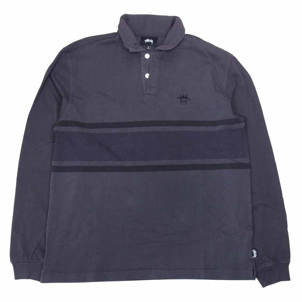 STUSSY ステューシー クラウン S 胸ロゴ L/S ポロシャツ チャコール系 M【中古】