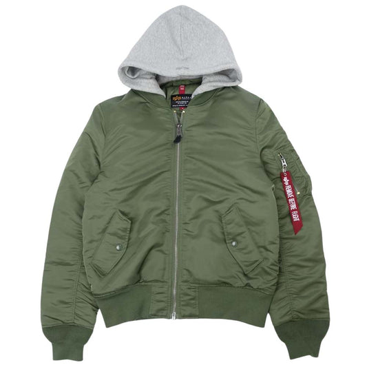 ALPHA アルファ MA-1 NATUS フード付き フライトジャケット グリーン カーキ系 M【中古】