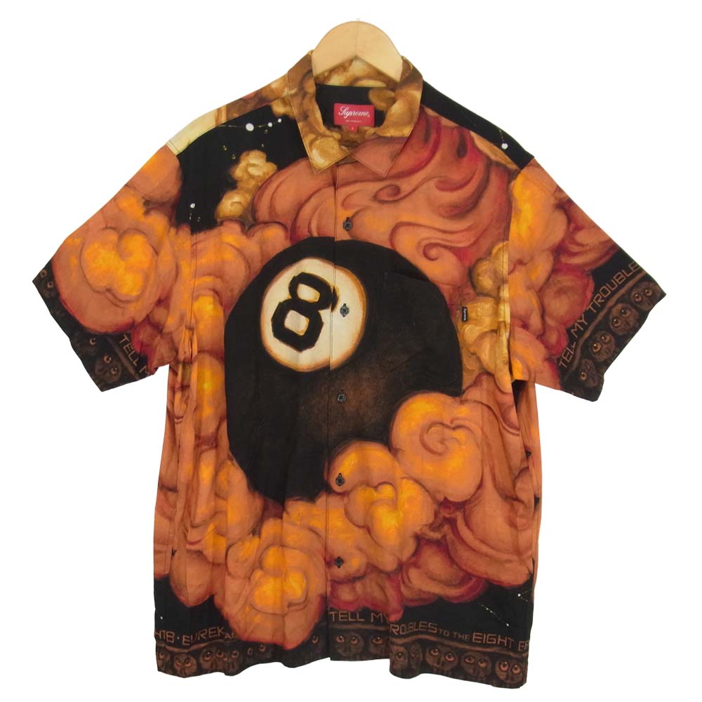 Supreme シュプリーム 19AW Martin Wong 8-Ball Rayon S/S Shits 8ボール レーヨン 半袖 シャツ オレンジ系 ブラック系 L【中古】