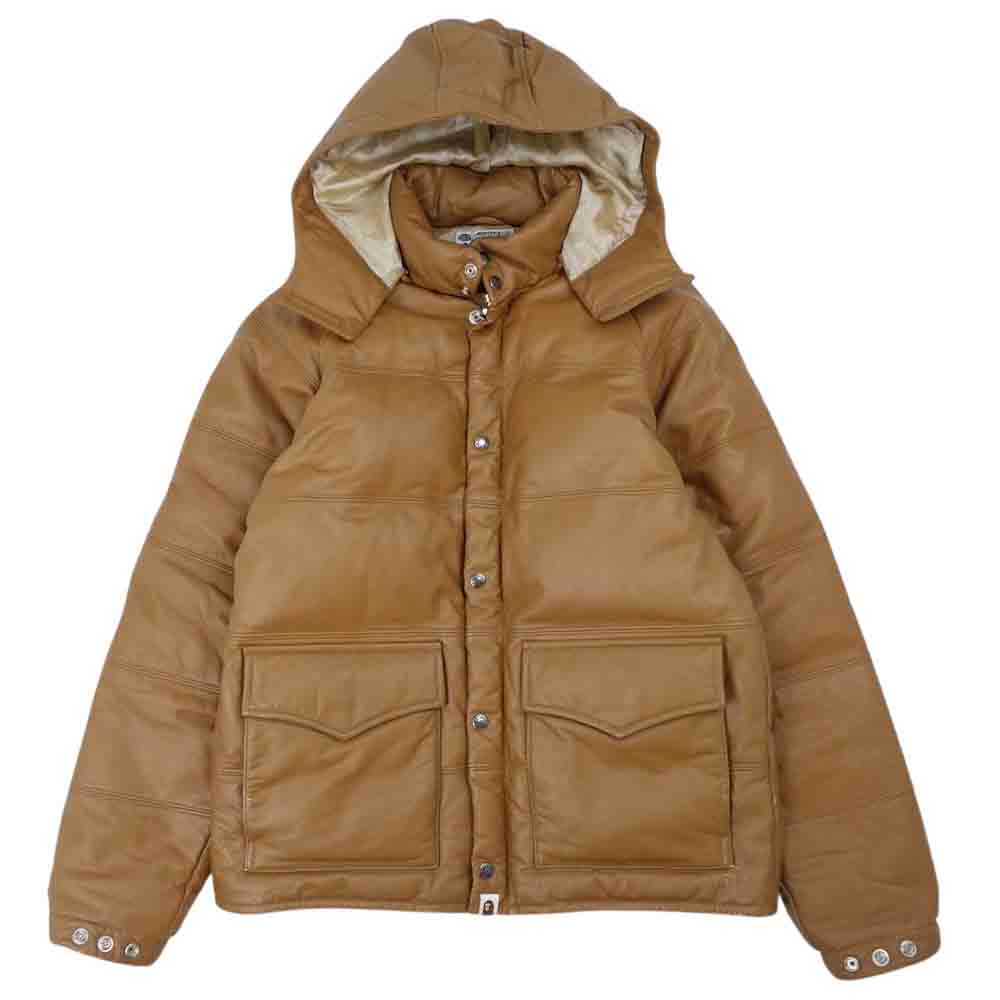 A BATHING APE アベイシングエイプ カウハイド レザー ダウン ジャケット ベージュ系 XL【中古】