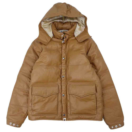 A BATHING APE アベイシングエイプ カウハイド レザー ダウン ジャケット ベージュ系 XL【中古】