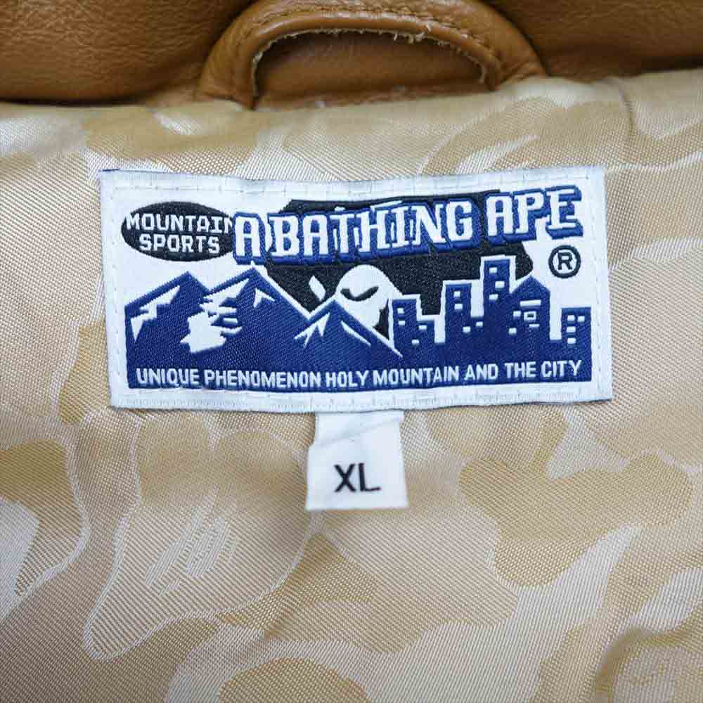 A BATHING APE アベイシングエイプ カウハイド レザー ダウン ジャケット ベージュ系 XL【中古】