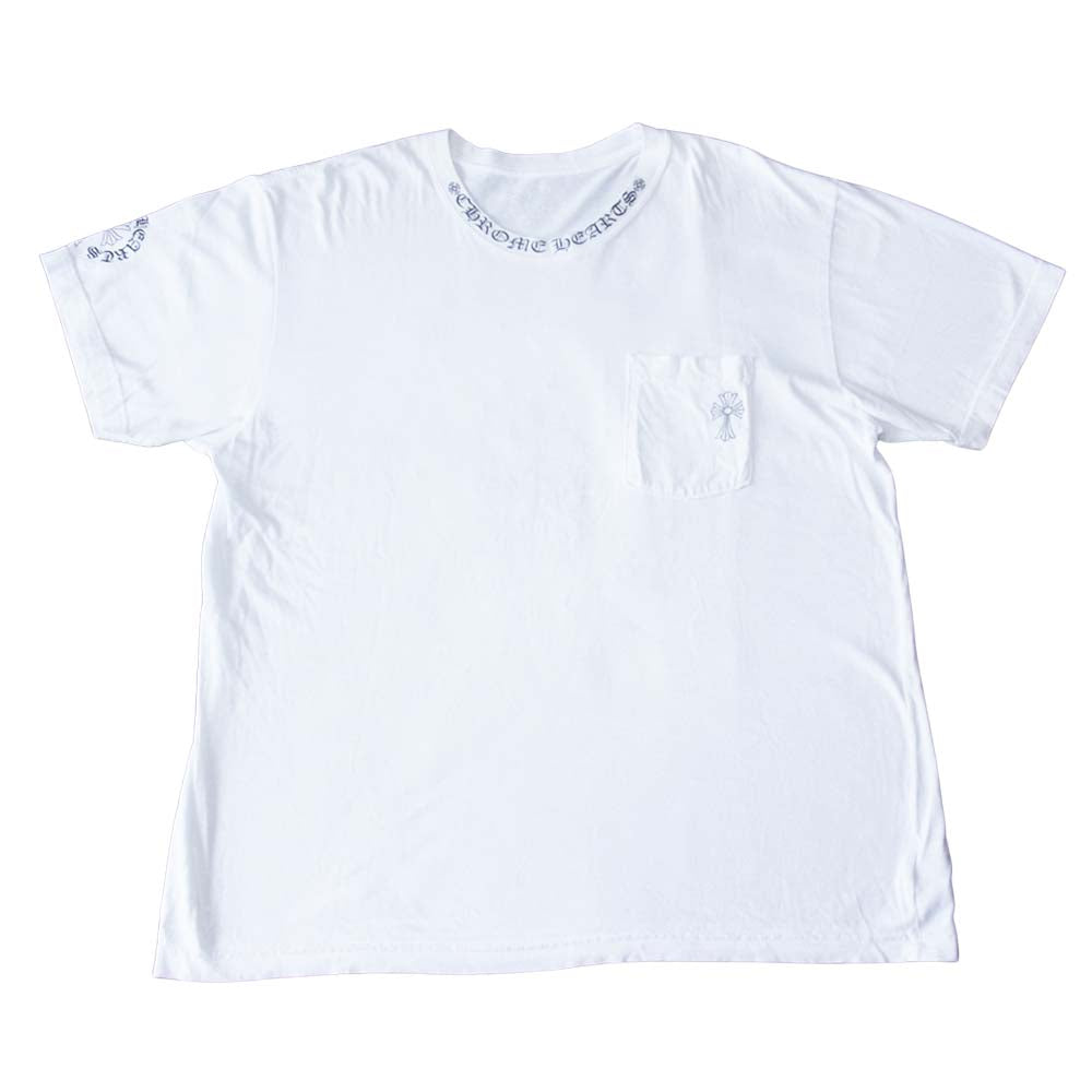 CHROME HEARTS クロムハーツ（原本無） 国内正規品 ネックロゴ プリント CHクロス 胸ポケット 半袖 Tシャツ ホワイト系 XL【中古】
