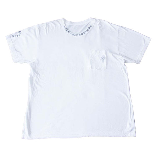 CHROME HEARTS クロムハーツ（原本無） 国内正規品 ネックロゴ プリント CHクロス 胸ポケット 半袖 Tシャツ ホワイト系 XL【中古】