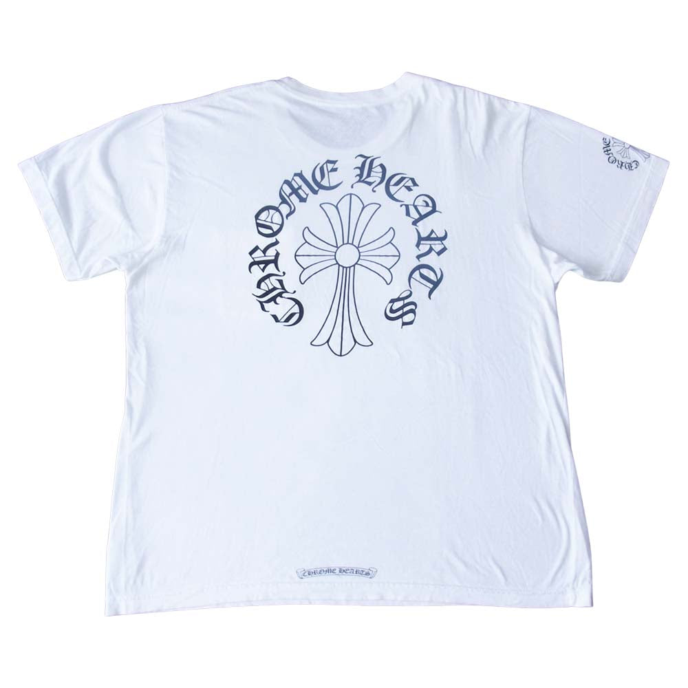 CHROME HEARTS クロムハーツ（原本無） 国内正規品 ネックロゴ プリント CHクロス 胸ポケット 半袖 Tシャツ ホワイト系 XL【中古】