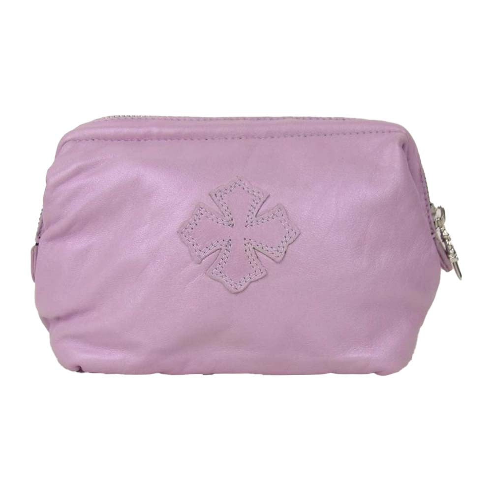 CHROME HEARTS クロムハーツ（原本無） COSMETIC POUCH CHプラス パッチ ダガージップ レザー コスメ ポーチ パープル系【中古】