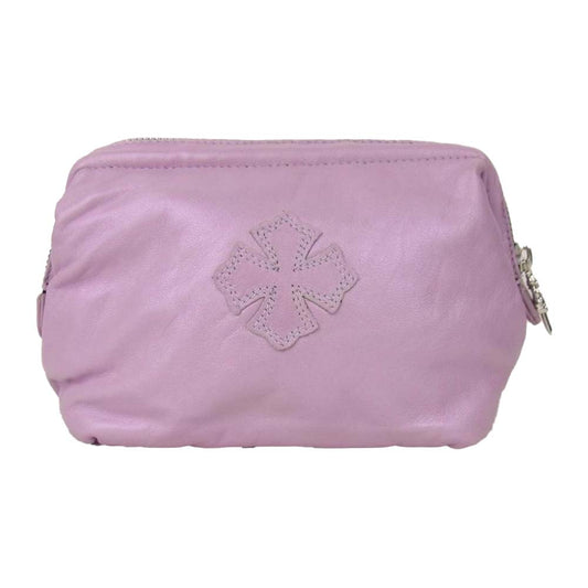 CHROME HEARTS クロムハーツ（原本無） COSMETIC POUCH CHプラス パッチ ダガージップ レザー コスメ ポーチ パープル系【中古】