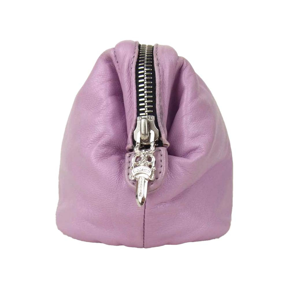 CHROME HEARTS クロムハーツ（原本無） COSMETIC POUCH CHプラス パッチ ダガージップ レザー コスメ ポーチ パープル系【中古】