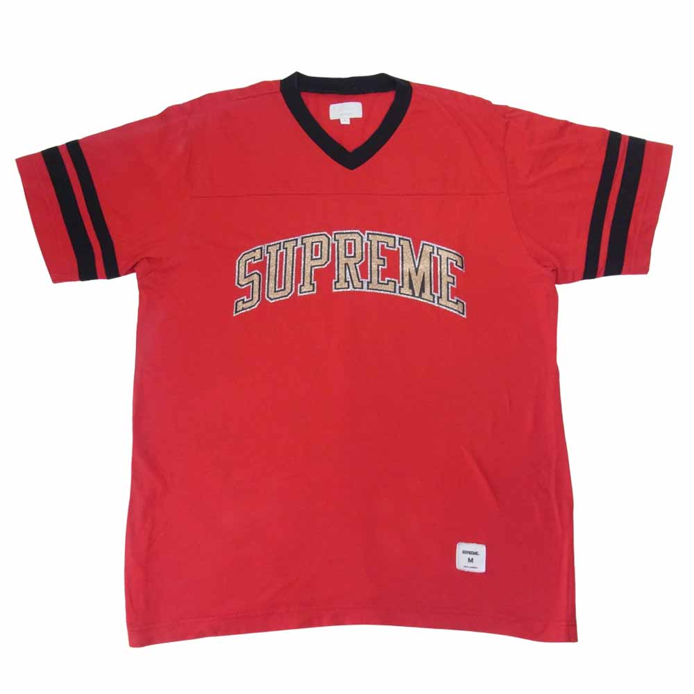 Supreme シュプリーム 17AW Glitter Arc Football Top ラメ アーチロゴ フットボール 半袖 Tシャツ レッド系 M【中古】
