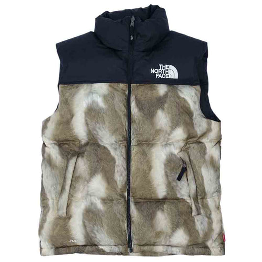 Supreme シュプリーム 13AW ×THE NORTH FACE ノースフェイス Fur Print Nuptse Vest ファープリント ヌプシ ベスト ブラウン系 ブラック系 S【中古】