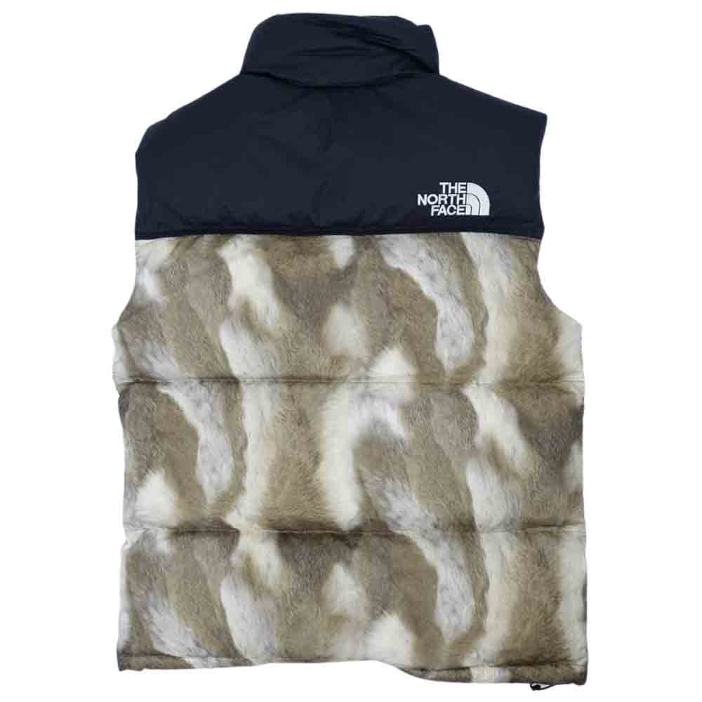 Supreme シュプリーム 13AW ×THE NORTH FACE ノースフェイス Fur Print Nuptse Vest ファープリント ヌプシ ベスト ブラウン系 ブラック系 S【中古】