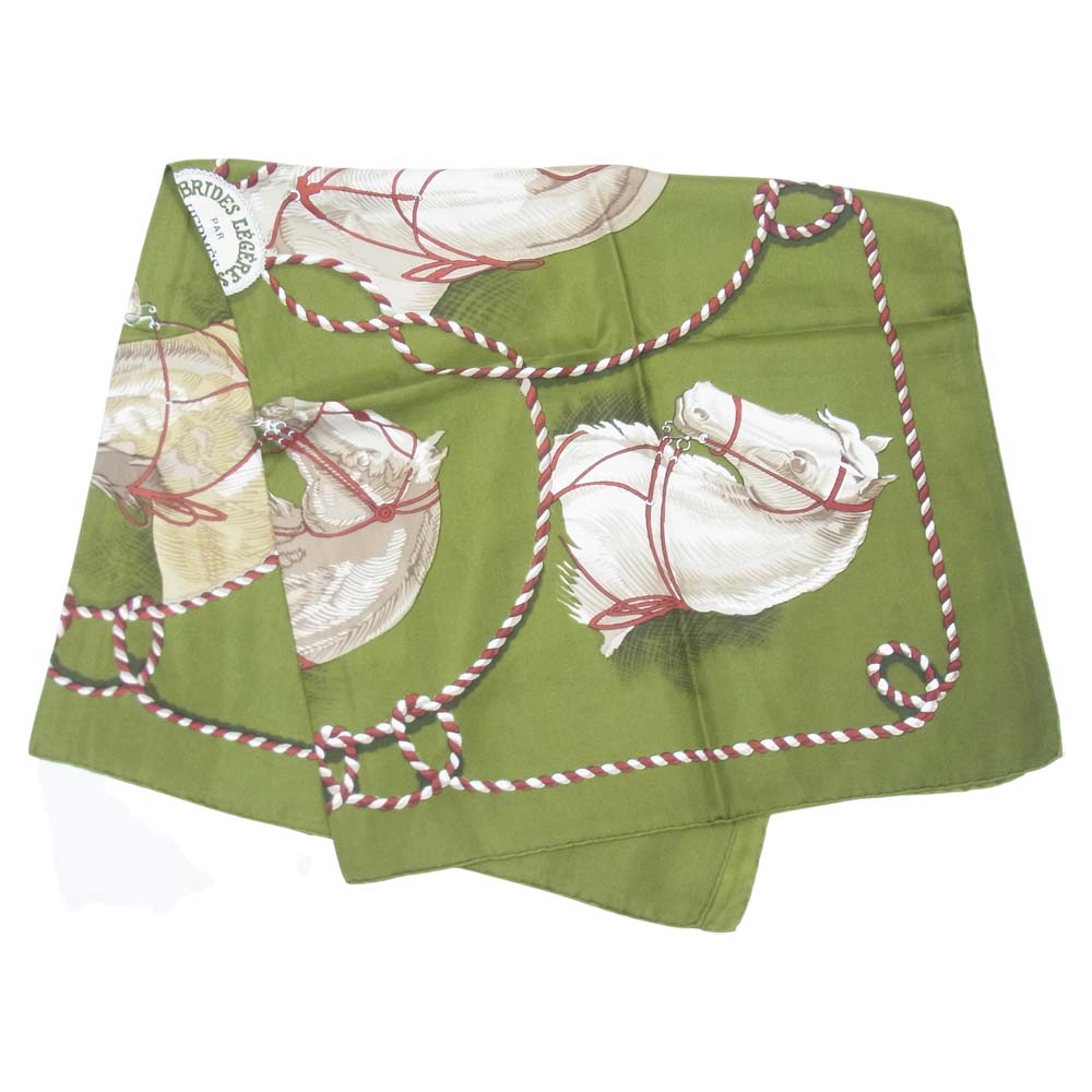 HERMES エルメス カレ90 BRIDES LEGERES シルク スカーフ ストール 馬 ホース グリーン系【中古】