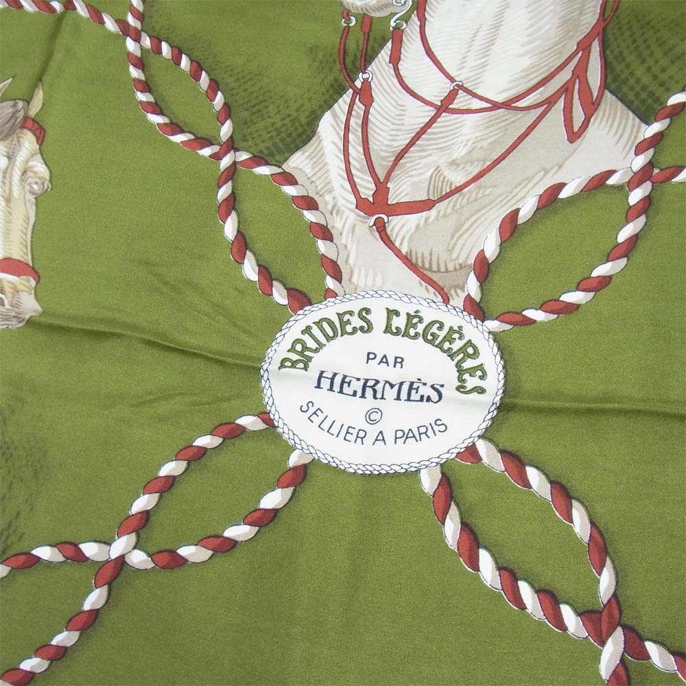 HERMES エルメス カレ90 BRIDES LEGERES シルク スカーフ ストール 馬 ホース グリーン系【中古】