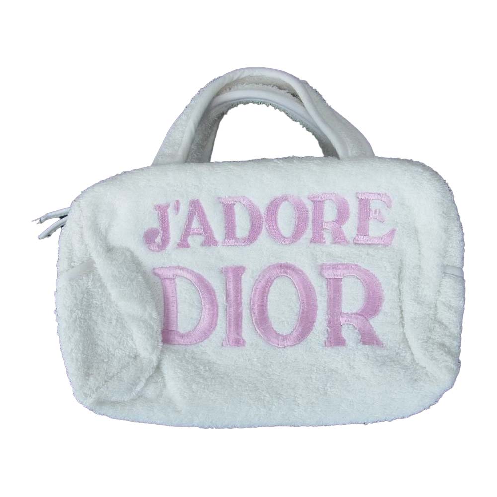 Christian Dior クリスチャンディオール パイル地 ミニ ボストン バッグ ホワイト系【極上美品】【中古】