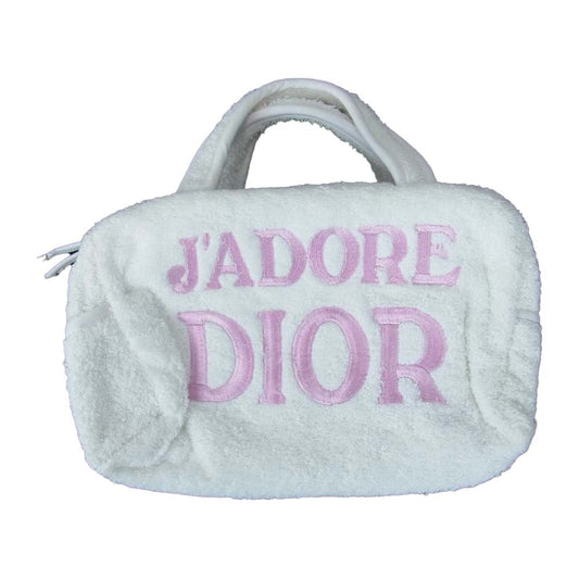Christian Dior クリスチャンディオール パイル地 ミニ ボストン バッグ ホワイト系【極上美品】【中古】