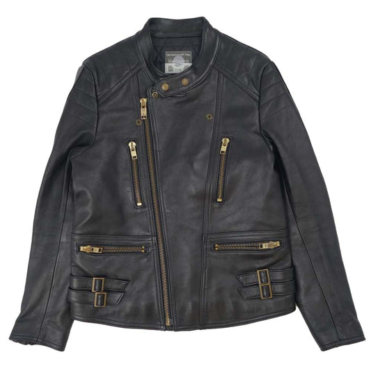 blackmeans ブラックミーンズ 945-71TJ169-6 日本製 シープスキン ダメージ加工 レザー セミダブルライダース ジャケット ブラック系 3【美品】【中古】