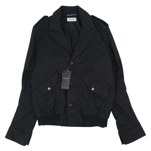 SAINT LAURENT サンローラン 570290 コットン リネン ギャバジン ボンバージャケット ブラック系 50【極上美品】【中古】