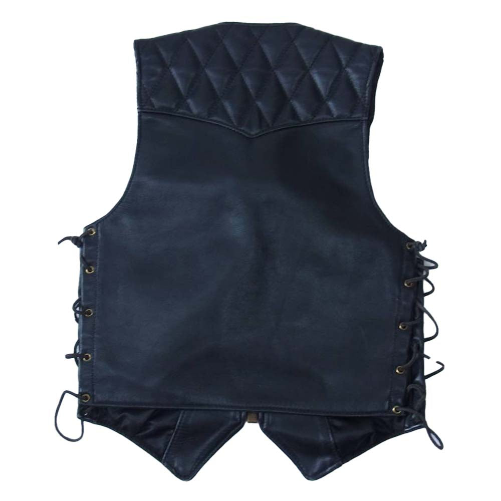 LANGLITZ LEATHERS ラングリッツレザーズ Front Zip Laced Vest フロントジップ サイドレース パデッド ブラック系【中古】