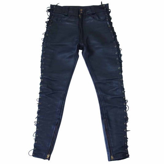 LANGLITZ LEATHERS ラングリッツレザーズ Side Laced サイドレース レザー パンツ ブラック系【中古】