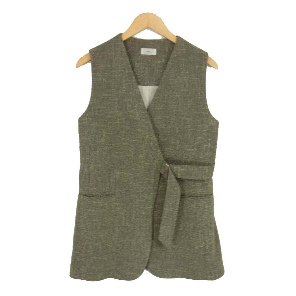 IENA イエナ 20SS ツイード ベルテッド タイロッケン ジレ ベスト ブラウン系 36【中古】