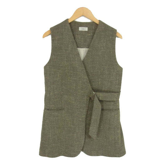 IENA イエナ 20SS ツイード ベルテッド タイロッケン ジレ ベスト ブラウン系 36【中古】