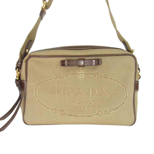 PRADA プラダ 1BH089 LOGO JACQUARD ロゴ ジャガード ショルダー バッグ ライトブラウン系【中古】