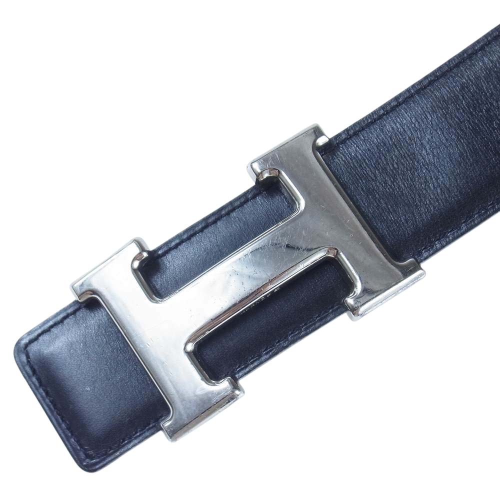 HERMES エルメス □A刻印 シルバー金具 H レザーベルト ベルト フランス製 ブラック系 75【中古】