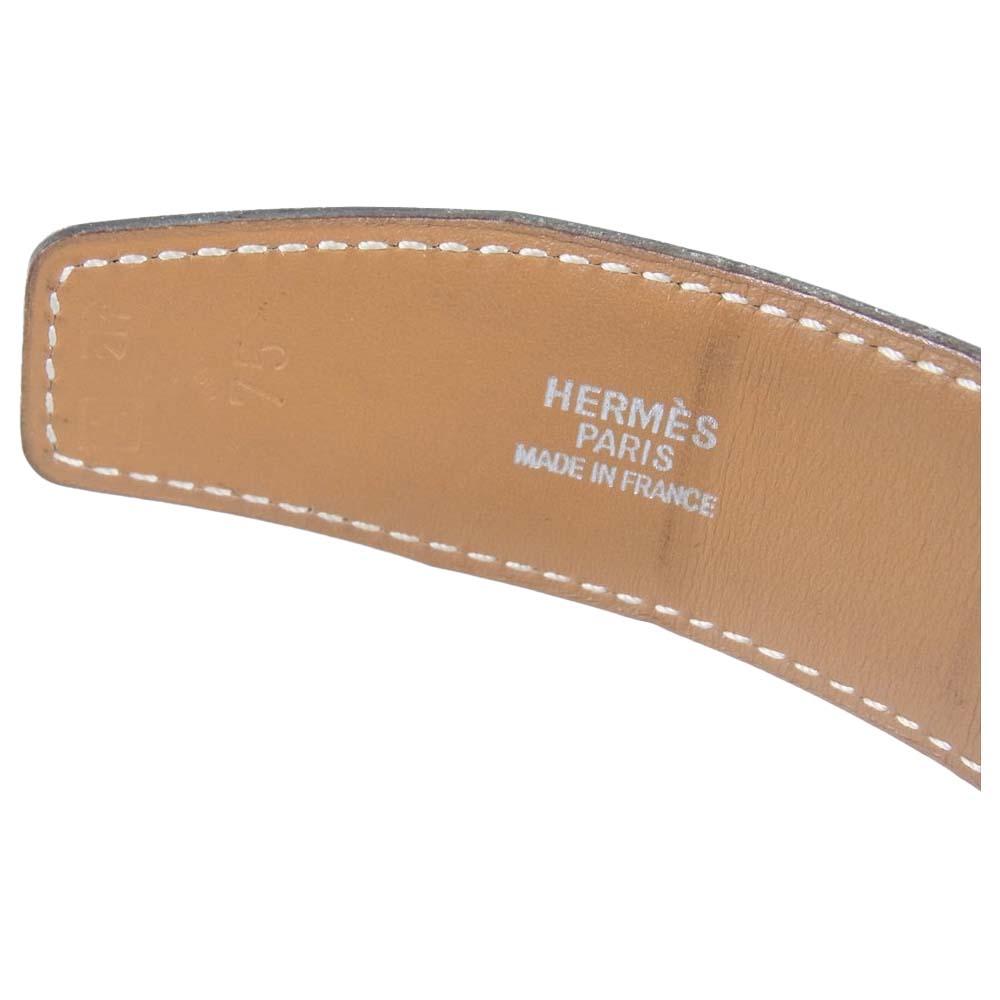 HERMES エルメス □A刻印 シルバー金具 H レザーベルト ベルト フランス製 ブラック系 75【中古】