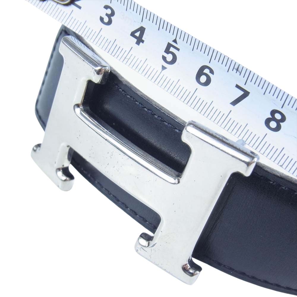 HERMES エルメス □A刻印 シルバー金具 H レザーベルト ベルト フランス製 ブラック系 75【中古】