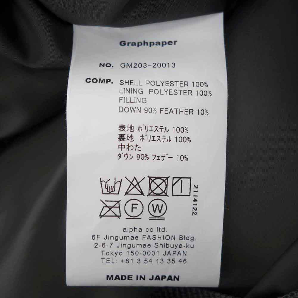 GRAPHPAPER グラフペーパー 20AW GM203-20013 ZANTER 別注 Solotex Taffeta Down Jacket ソロテックス タフタ ダウンジャケット 1【新古品】【未使用】【中古】