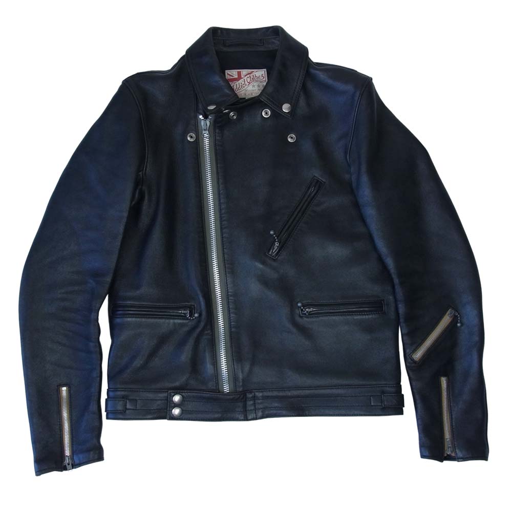 ADDICT CLOTHES アディクトクローズ AD-03 茶芯 ベジタン SHEEP SKIN BRITISH ASYMMETRY JACKET フルベジタブルタンニン ダブル ライダース ブラック系 38【中古】