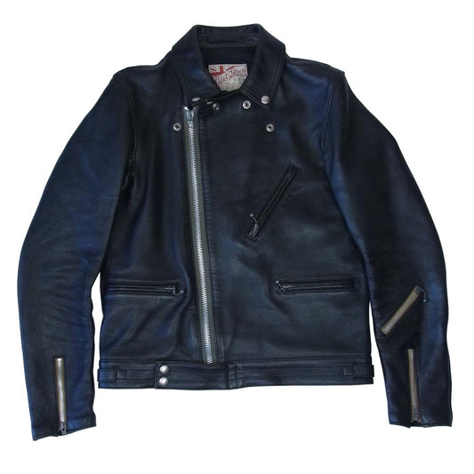 ADDICT CLOTHES アディクトクローズ AD-03 茶芯 ベジタン SHEEP SKIN BRITISH ASYMMETRY JACKET フルベジタブルタンニン ダブル ライダース ブラック系 38【中古】