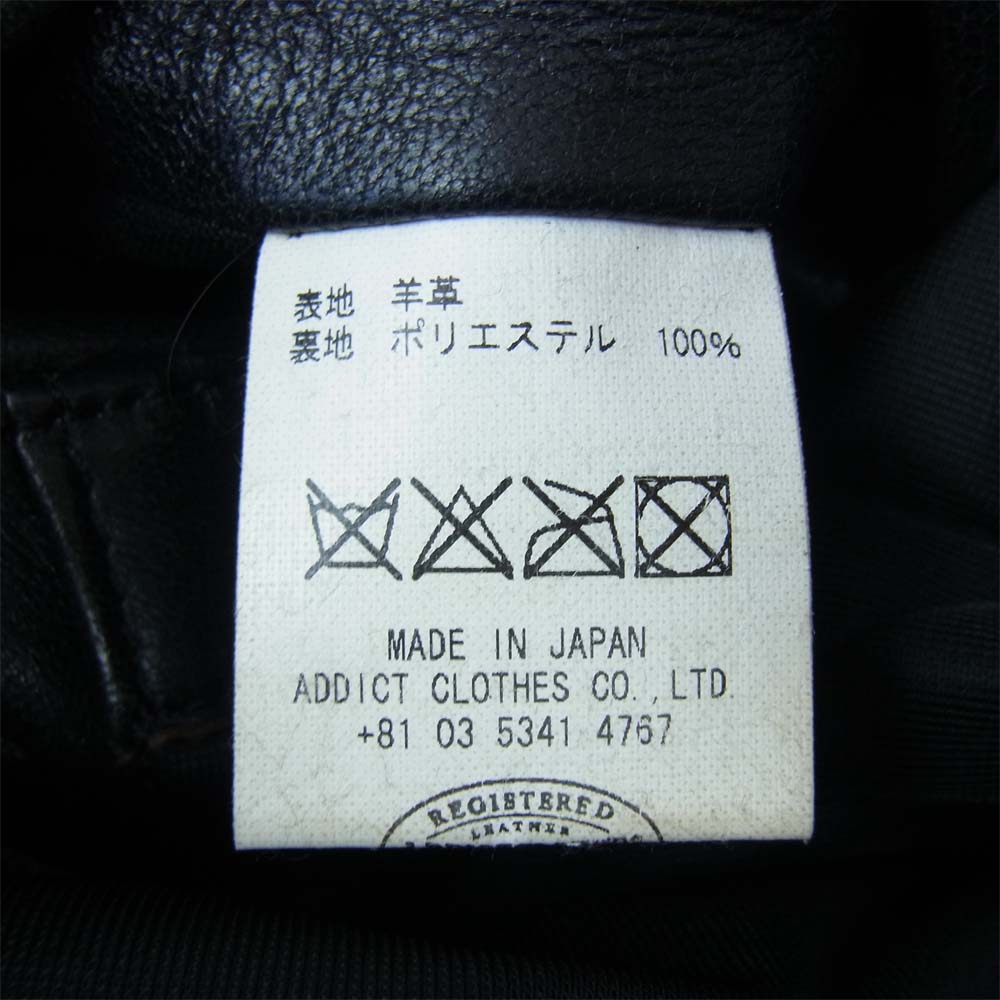 ADDICT CLOTHES アディクトクローズ AD-03 茶芯 ベジタン SHEEP SKIN BRITISH ASYMMETRY JACKET フルベジタブルタンニン ダブル ライダース ブラック系 38【中古】