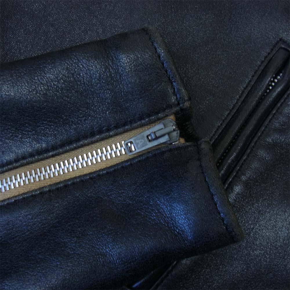 ADDICT CLOTHES アディクトクローズ AD-03 茶芯 ベジタン SHEEP SKIN BRITISH ASYMMETRY JACKET フルベジタブルタンニン ダブル ライダース ブラック系 38【中古】