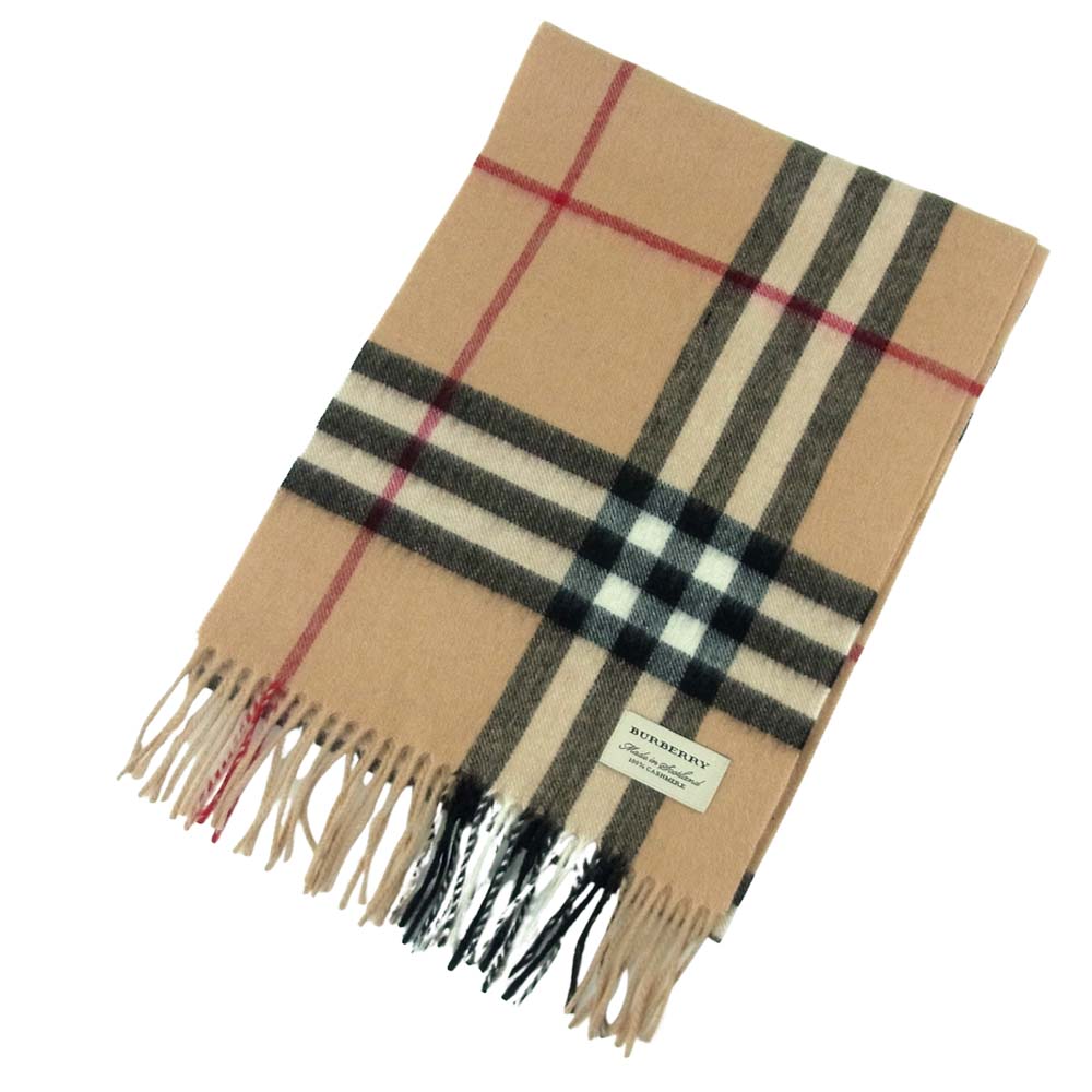 BURBERRY バーバリー London England カシミヤ100％ スコットランド製 PATCHWORK PRINT GIANT CHECK CASHIMERE SCARF ノヴァチェック マフラー ライトブラウン系【極上美品】【中古】