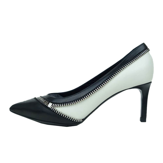 SAINT LAURENT サンローラン 335178 ジップ ヒール パンプス ブラック系 ホワイト系 35.5【極上美品】【中古】