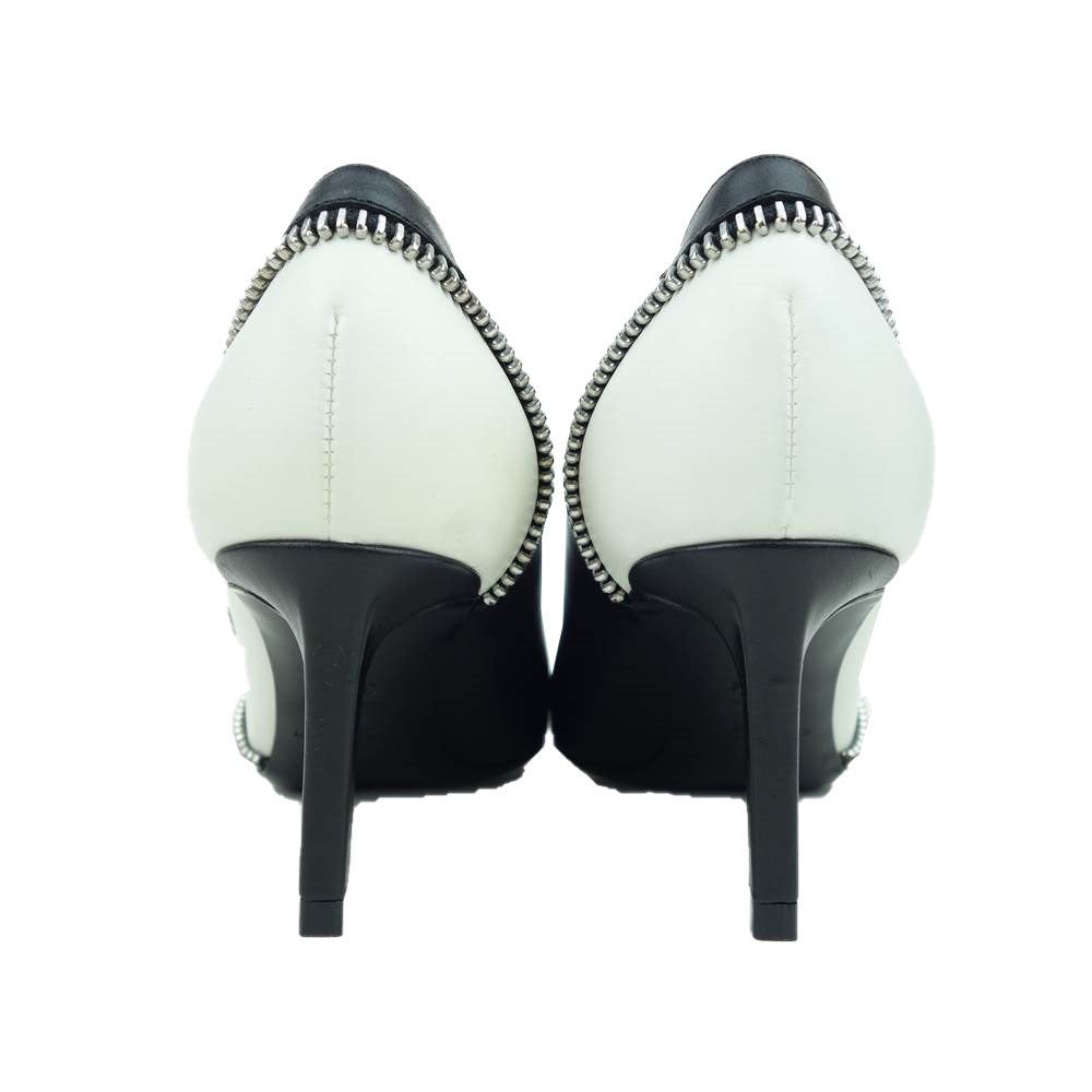 SAINT LAURENT サンローラン 335178 ジップ ヒール パンプス ブラック系 ホワイト系 35.5【極上美品】【中古】