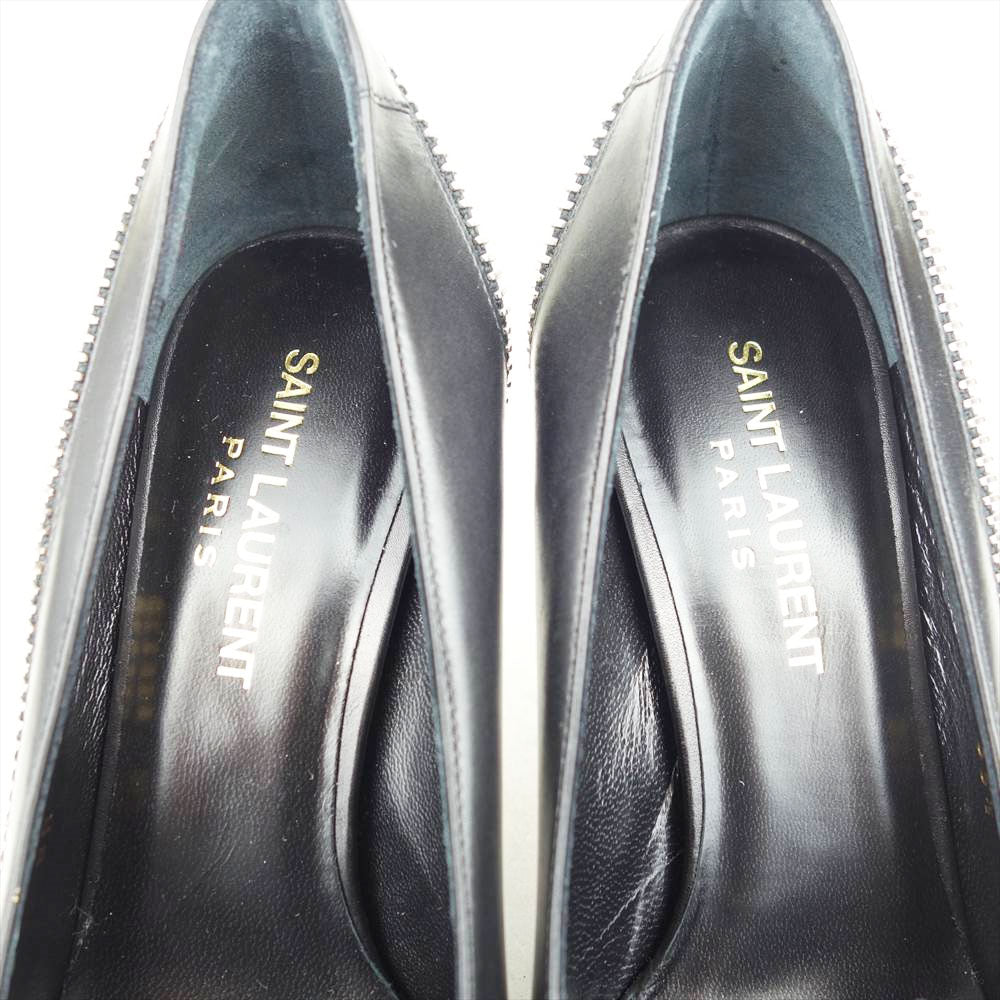 SAINT LAURENT サンローラン 335178 ジップ ヒール パンプス ブラック系 ホワイト系 35.5【極上美品】【中古】