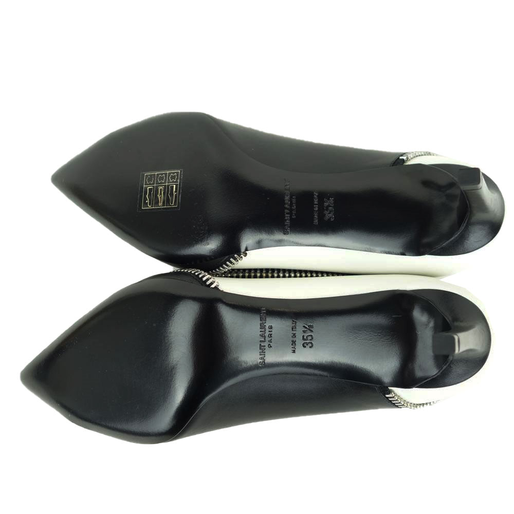 SAINT LAURENT サンローラン 335178 ジップ ヒール パンプス ブラック系 ホワイト系 35.5【極上美品】【中古】