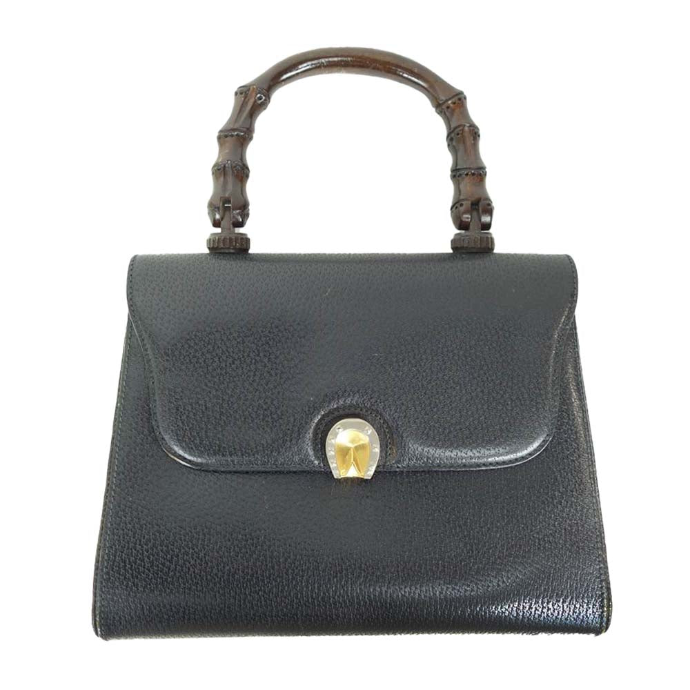 GUCCI グッチ オールド ホースシュー バンブー スクエア ハンドバッグ ブラック系【中古】