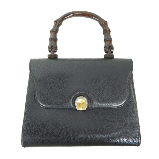 GUCCI グッチ オールド ホースシュー バンブー スクエア ハンドバッグ ブラック系【中古】