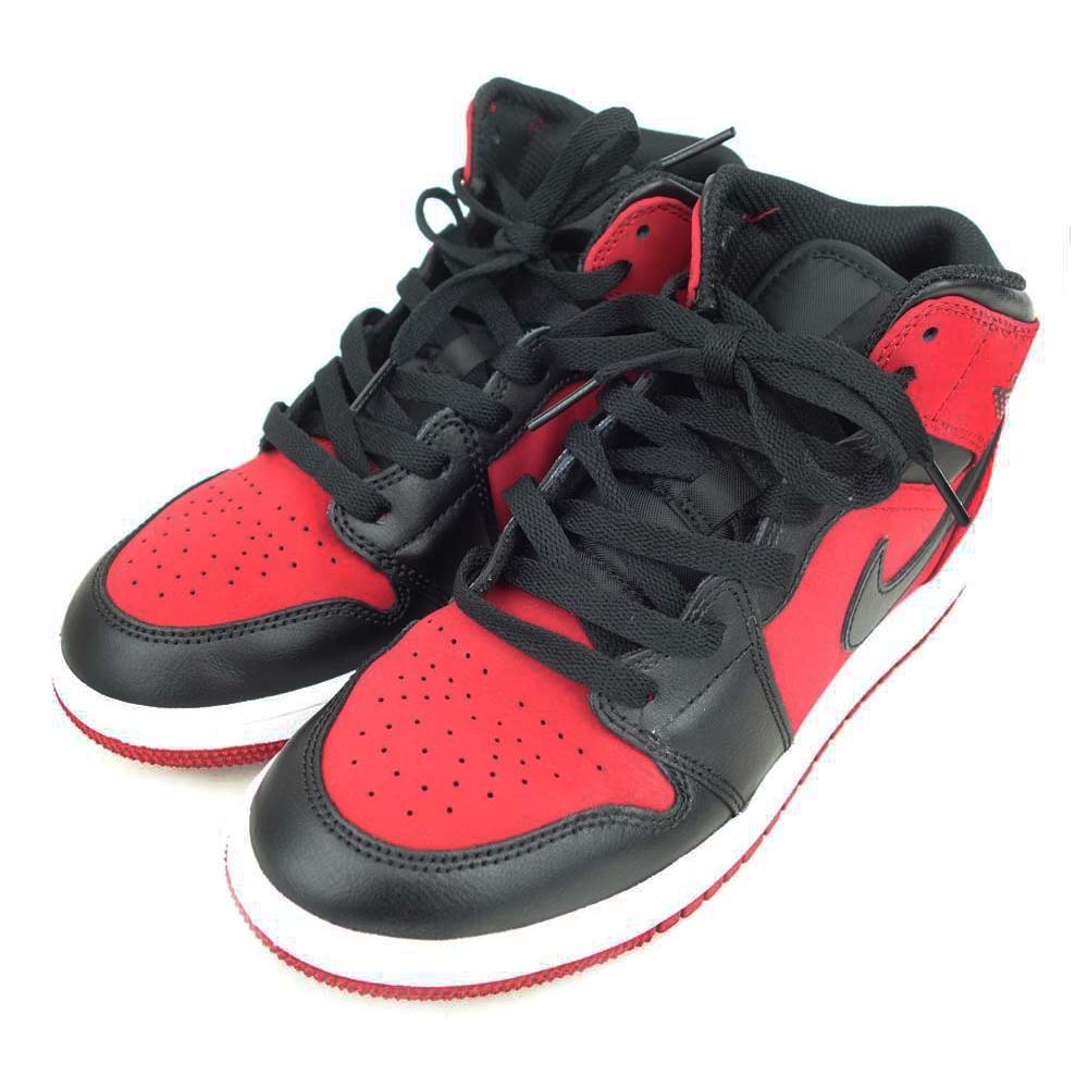 NIKE AIR JORDAN ナイキ ジョーダン 554725 610 1 MID GS エアジョーダン1 レトロ スニーカー レディース  レッド系 ブラック系 23.5cm【美品】【中古】