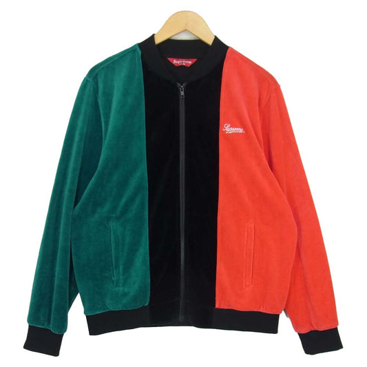 Supreme シュプリーム 18SS  Velour Zip Up Jacket ベロア ジップ ジャケット スクリプト ロゴ 刺繍 レッド系 グリーン系 ブラック系 M【中古】