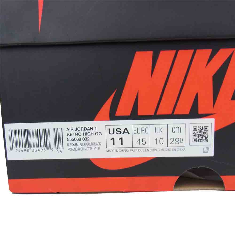 NIKE ナイキ 555088-032 Air Jordan 1 Retro High Black Metallic Gold  ブラック系 29cm【極上美品】【中古】