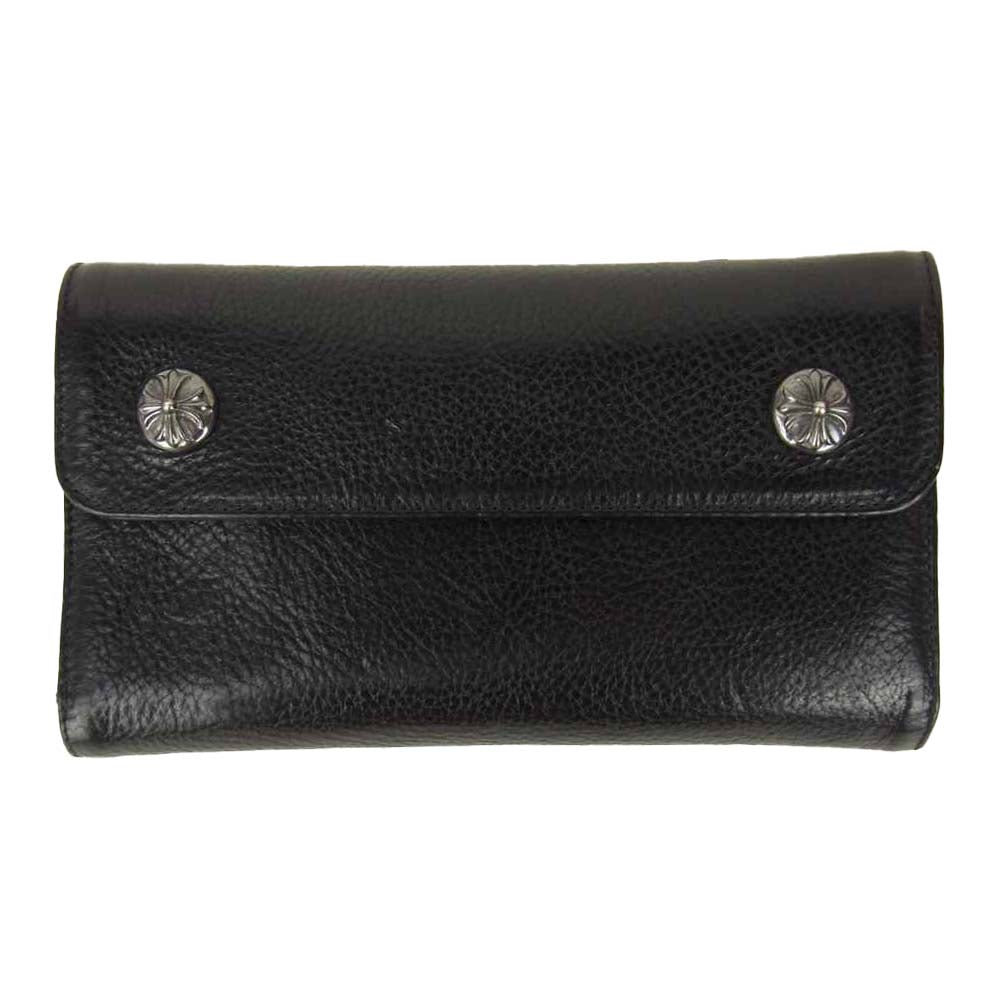 CHROME HEARTS クロムハーツ（原本有） WAVE ウェーブ クロスボールボタン レザー ウォレット ブラック系【中古】