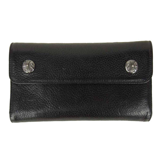 CHROME HEARTS クロムハーツ（原本有） WAVE ウェーブ クロスボールボタン レザー ウォレット ブラック系【中古】